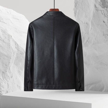 Modische, dicke, warme Lederjacke mit Stehkragen für Herren