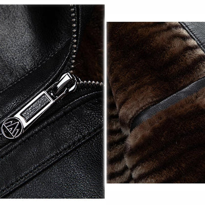 Modische, dicke, warme Lederjacke mit Stehkragen für Herren