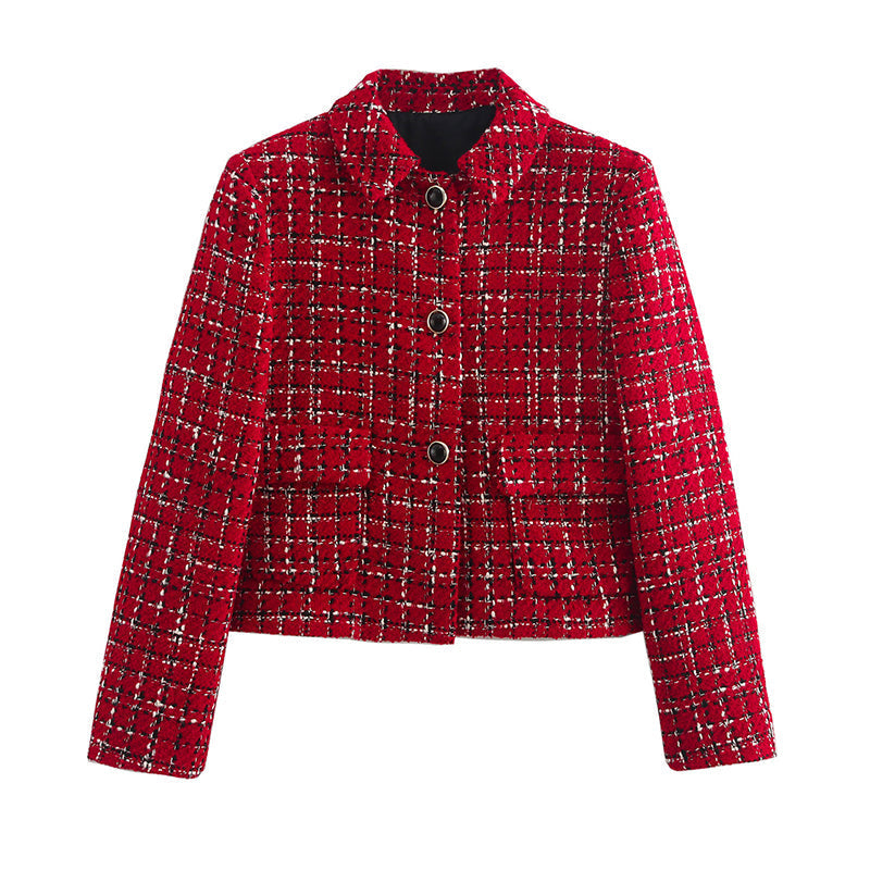 Warmes 2-teiliges Set aus kariertem Blazer und hoch tailliertem Skort