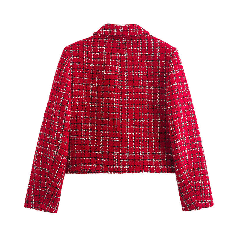 Warmes 2-teiliges Set aus kariertem Blazer und hoch tailliertem Skort