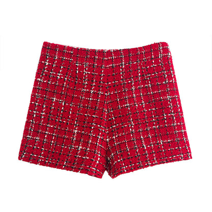 Warmes 2-teiliges Set aus kariertem Blazer und hoch tailliertem Skort