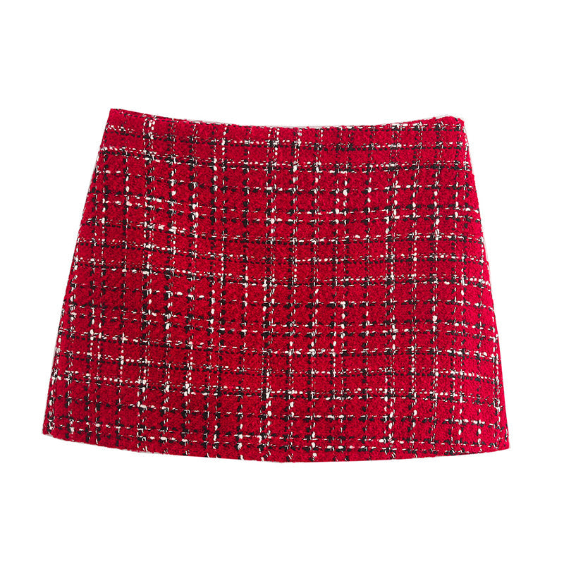 Warmes 2-teiliges Set aus kariertem Blazer und hoch tailliertem Skort