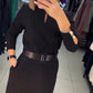 🖤Elegantes einfarbiges Damenkleid mit Gürtel
