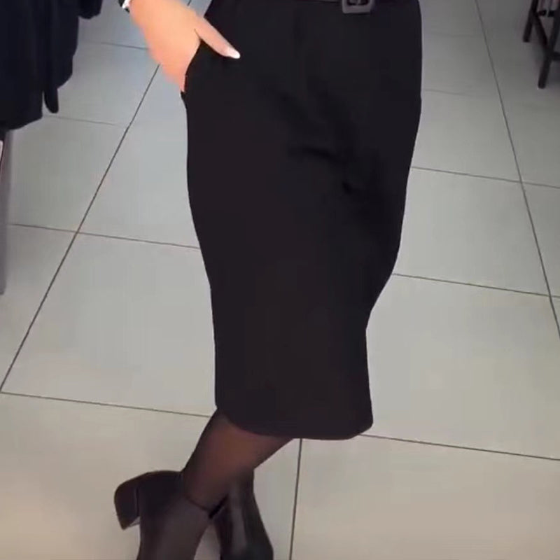 🖤Elegantes einfarbiges Damenkleid mit Gürtel