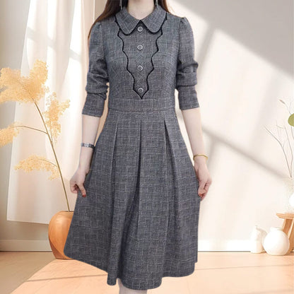 🎅50 % Weihnachtsrabatt💥Kariertes A-Linien-Kleid für Damen