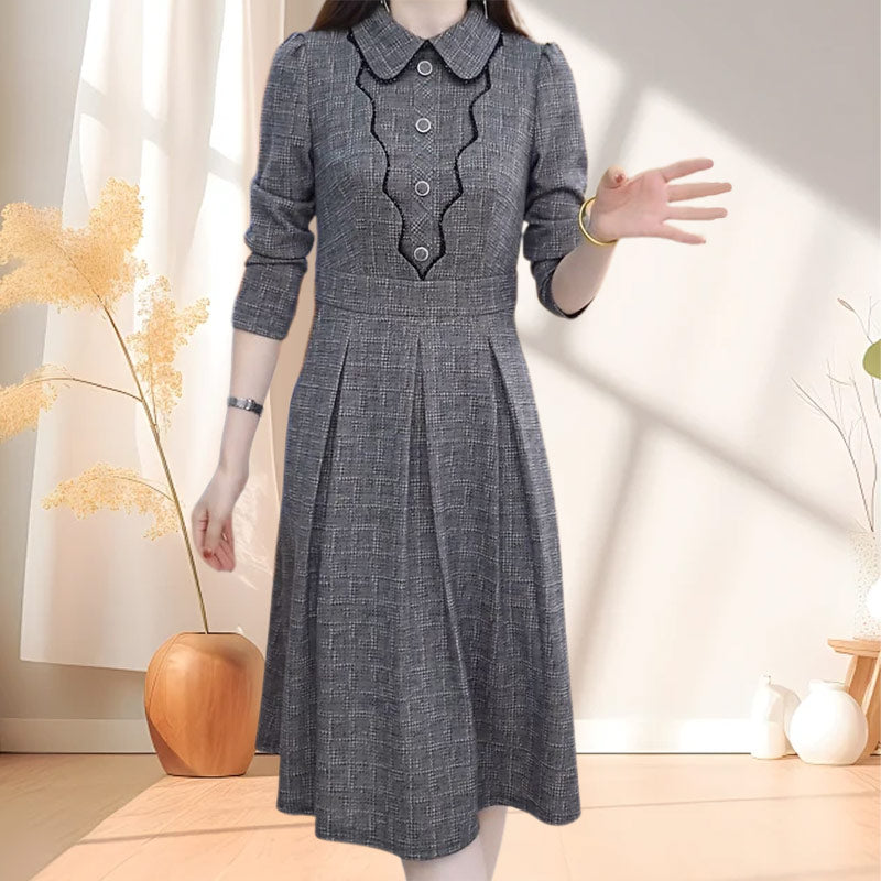 🎅50 % Weihnachtsrabatt💥Kariertes A-Linien-Kleid für Damen