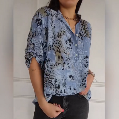 🌈Neujahrsaktion✨Lässiges bedrucktes Hemd mit halber Knopfleiste für Damen