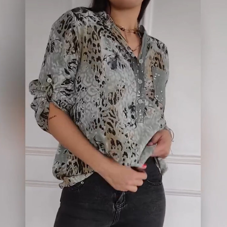 🌈Neujahrsaktion✨Lässiges bedrucktes Hemd mit halber Knopfleiste für Damen