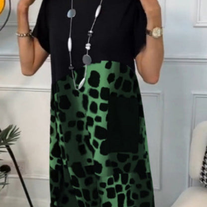 🔥Sommer-Specials💪Lockeres, bedrucktes Kleid mit Rundhalsausschnitt und kurzen Ärmeln