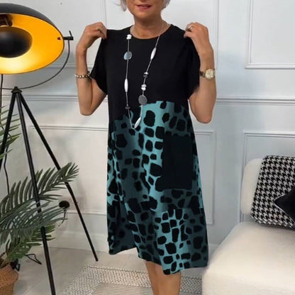 🔥Sommer-Specials💪Lockeres, bedrucktes Kleid mit Rundhalsausschnitt und kurzen Ärmeln