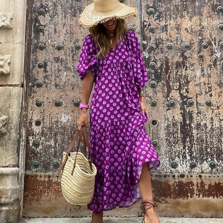 👗Elegantes Boho Maxikleid mit Puffärmeln und Blumenmuster