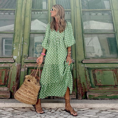 👗Elegantes Boho Maxikleid mit Puffärmeln und Blumenmuster