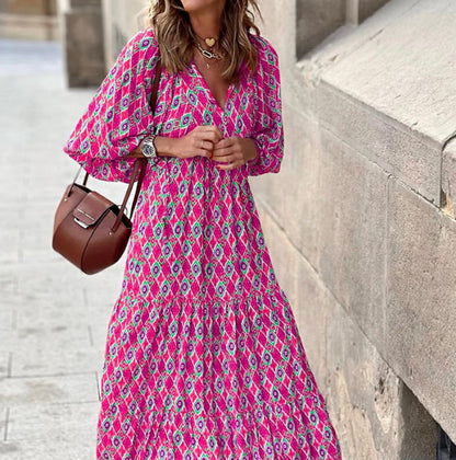 👗Elegantes Boho Maxikleid mit Puffärmeln und Blumenmuster