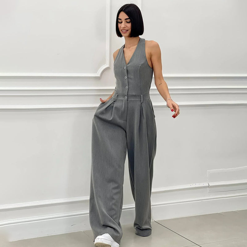 ⏳Begrenzte Zeit -50 % Rabatt💥Ärmelloser Jumpsuit mit Knopfleiste vorne für Damen