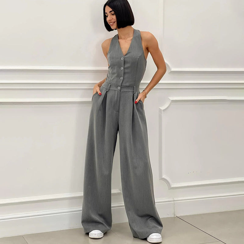 ⏳Begrenzte Zeit -50 % Rabatt💥Ärmelloser Jumpsuit mit Knopfleiste vorne für Damen