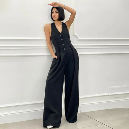 ⏳Begrenzte Zeit -50 % Rabatt💥Ärmelloser Jumpsuit mit Knopfleiste vorne für Damen