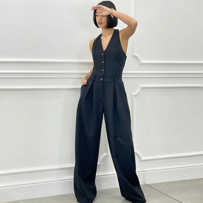 ⏳Begrenzte Zeit -50 % Rabatt💥Ärmelloser Jumpsuit mit Knopfleiste vorne für Damen