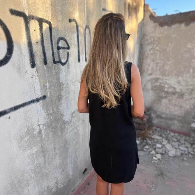 🎀Elegantes Sommerkleid – Ärmelloses Kleid mit Knopfleiste und V-Ausschnitt ✨