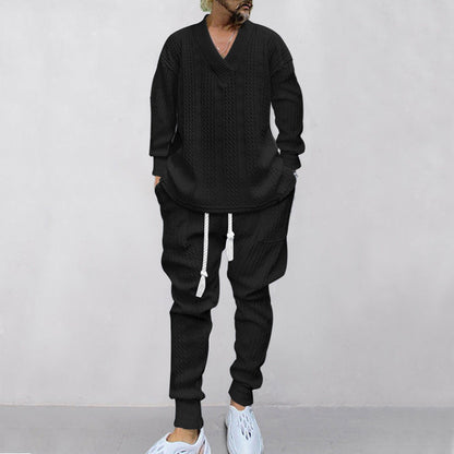 💥 2-teiliges Herren-Set aus Baggy-Sweatshirt mit V-Ausschnitt und Jogginghose