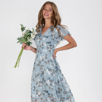 🌊Kurzärmeliges langes Kleid mit Blumendruck