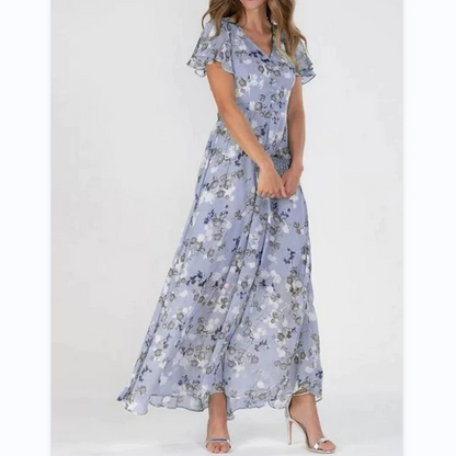 🌊Kurzärmeliges langes Kleid mit Blumendruck
