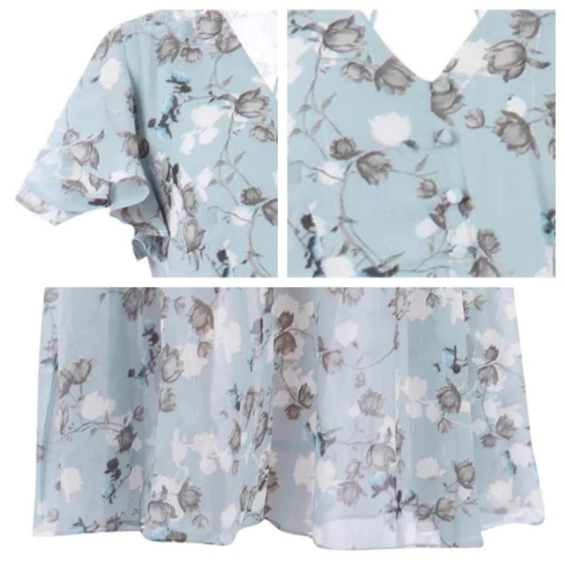 🌊Kurzärmeliges langes Kleid mit Blumendruck