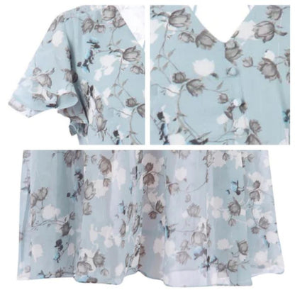 🌊Kurzärmeliges langes Kleid mit Blumendruck