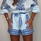 ✈️ Kostenloser Versand bei 2 Einkäufen ✈️Patterned Tie Waist Button Up Shorts Co-ord