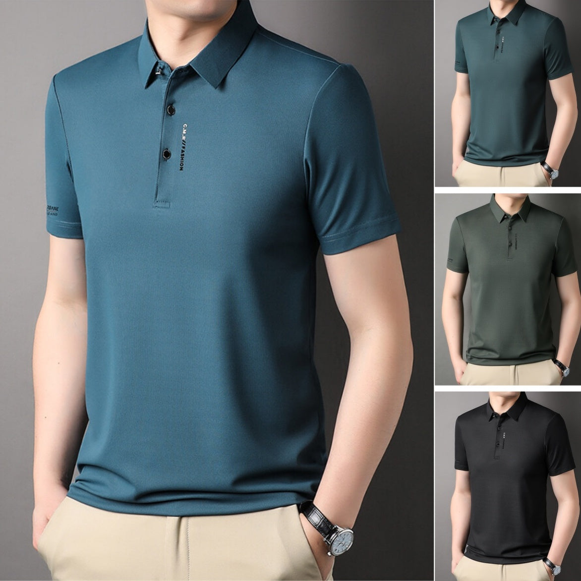 🔥Für kurze Zeit: 50 % Rabatt！！👕Herren Slim-Fit T-Shirt mit kurzen Ärmeln, Knopfleiste und Hemdkragen