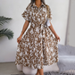 Langes Hemdkleid mit Leopardenmuster und V-Ausschnitt und Revers für Damen