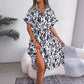 Langes Hemdkleid mit Leopardenmuster und V-Ausschnitt und Revers für Damen
