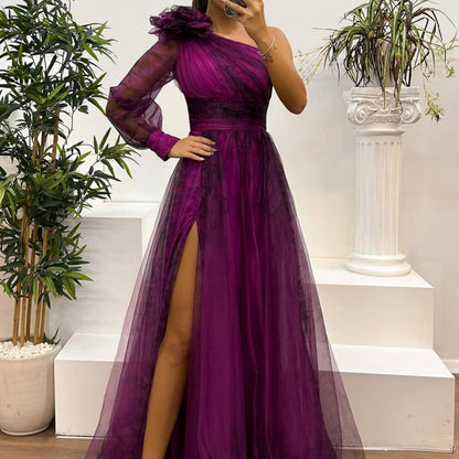 🔥Ihre Schönheitswahl🔥Damen modisches bedrucktes Kleid mit schräger Schulter aus Mesh