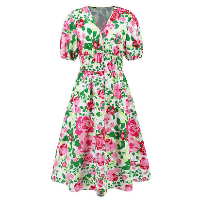 Damen V-Ausschnitt Bedrucktes Freizeitkleid