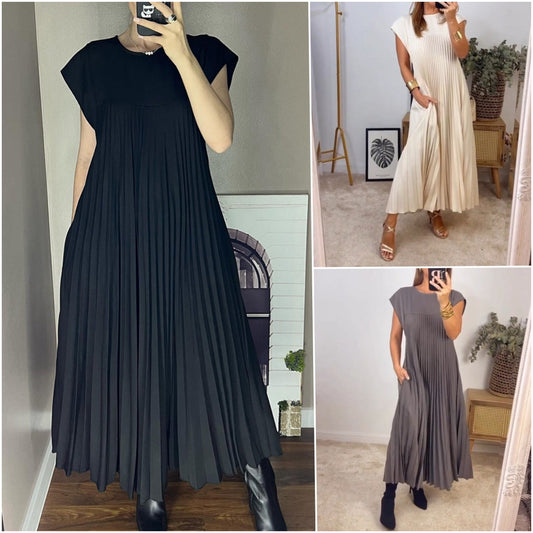 ⏳Begrenzte Zeit 50% Rabatt💥💞Damen Plissee einfaches einfarbiges Kleid