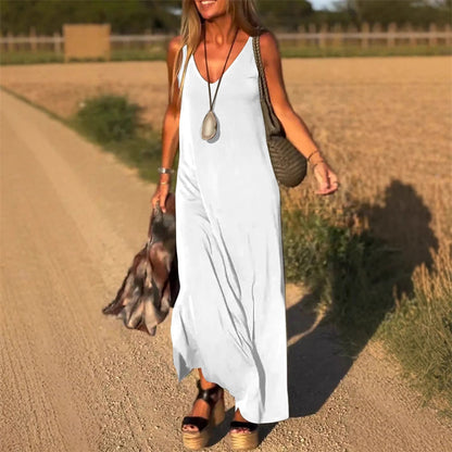 💪zeitlich begrenztes Sonderangebot🔥Damen Trägerkleid mit V-Ausschnitt und Maxilänge