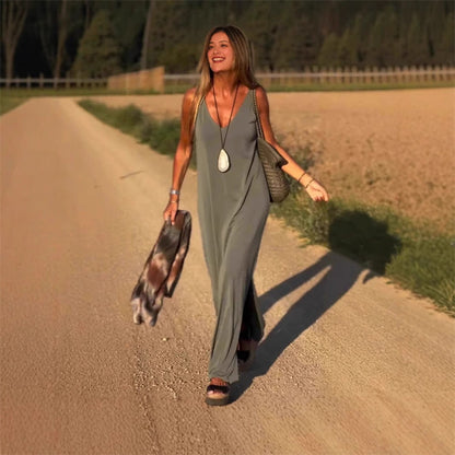 💪zeitlich begrenztes Sonderangebot🔥Damen Trägerkleid mit V-Ausschnitt und Maxilänge