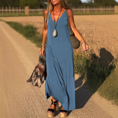 💪zeitlich begrenztes Sonderangebot🔥Damen Trägerkleid mit V-Ausschnitt und Maxilänge