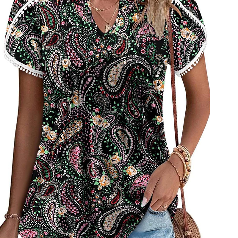 ✨Hot Sale 🌸Bedrucktes kurzärmliges Tunika-Oberteil für Damen