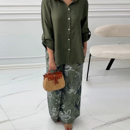 🌷Frühling Hot Sale 50% Rabatt🍃Damenmode Lockeres Cardigan-Shirt & Hose mit hoher Taille Zweiteiliges Set