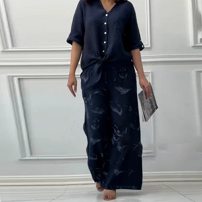 🌷Frühling Hot Sale 50% Rabatt🍃Damenmode Lockeres Cardigan-Shirt & Hose mit hoher Taille Zweiteiliges Set