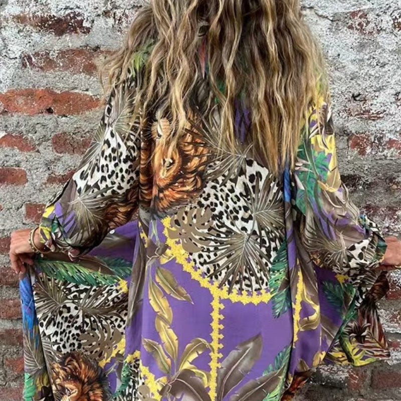 🔥Printed Long Sleeve Lapel Open-Front Dress🔥