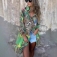 🔥Printed Long Sleeve Lapel Open-Front Dress🔥