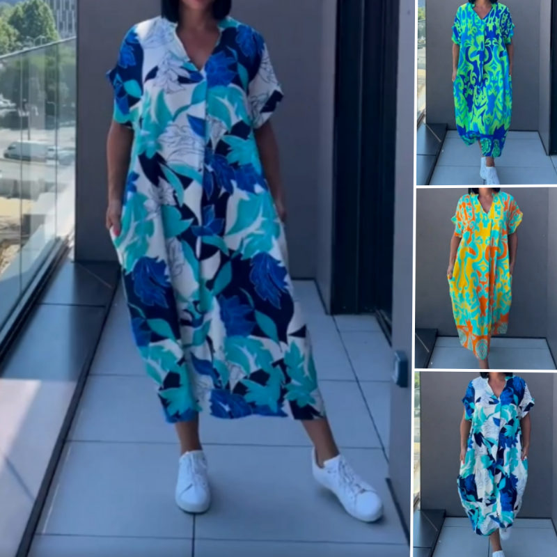 🌸Frühjahrsangebote💐 Lässiges elegantes bedrucktes V-Ausschnitt Kleid für Damen