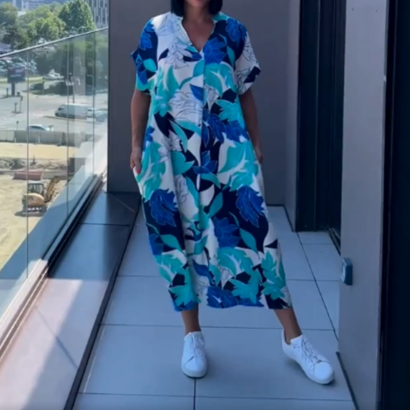 🌸Frühjahrsangebote💐 Lässiges elegantes bedrucktes V-Ausschnitt Kleid für Damen