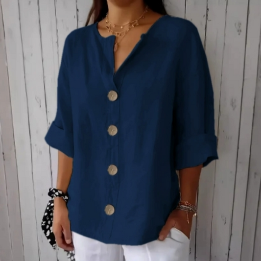👚 50% RABATT! ✨ Damen-Mode-Button-Top – Loose Passform, Atmungsaktiv & Pflegeleicht Für Einen Entspannten, Stylischen Look 🌿