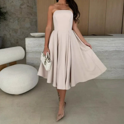 🔥Elegantes, einfarbiges, trägerloses Midikleid🔥Zwei Stück kostenloser Versand