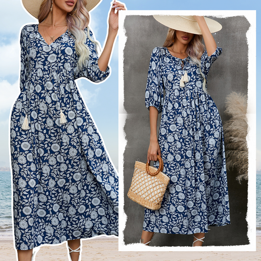 👗🌸 ‌SOMMERLICHE BLÜTENPRAHT: V-Ausschnitt Maxikleider mit LUXUS-CHIFFON‌ 👗🌸