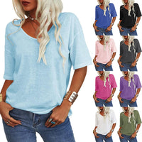 🔥Unifarbenes Damen-T-Shirt mit V-Ausschnitt