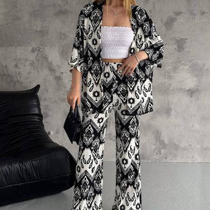 🔥Gedruckte mittlere Ahnung Cardigan & Trendy Wide-Bein-Hosen zweiteiliger Set🔥