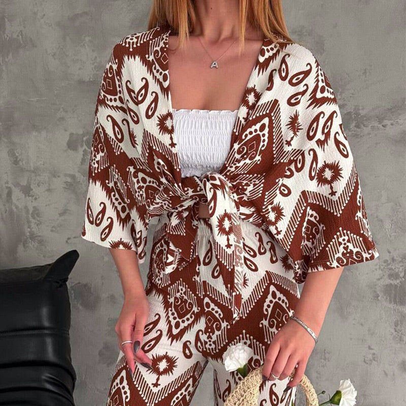 🔥Gedruckte mittlere Ahnung Cardigan & Trendy Wide-Bein-Hosen zweiteiliger Set🔥
